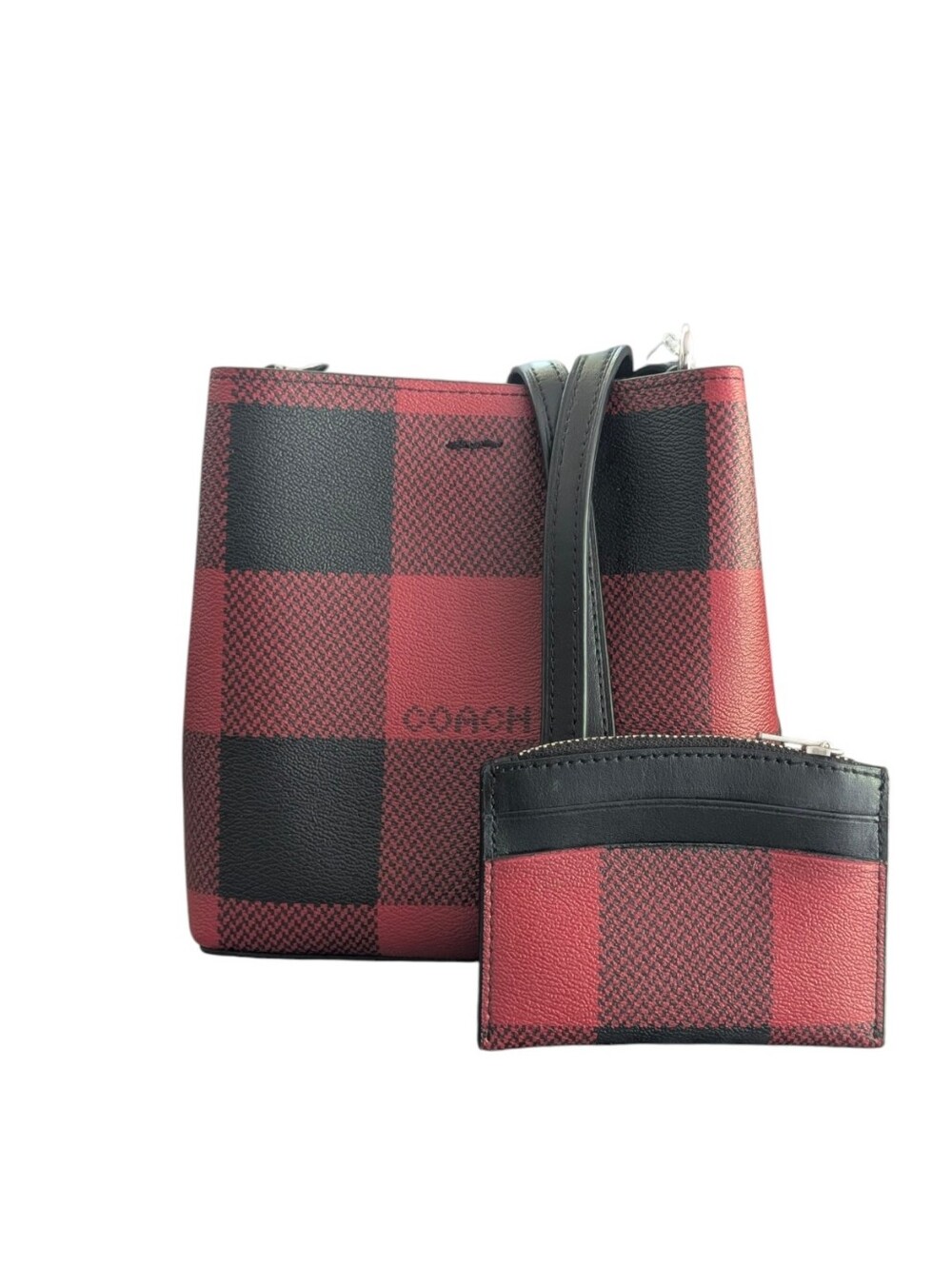 Coach SET Mini Town Buffalo Plaid Mini Town Bucket Bag & Cardholder Coin Purse - Picture 5 of 9
